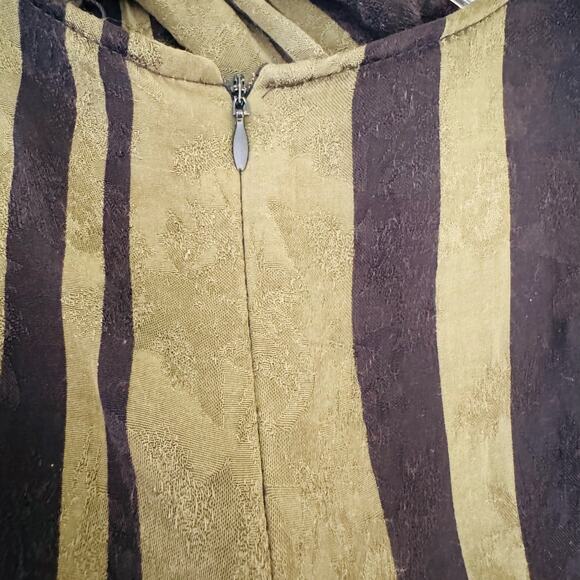 Zara Tie Knot Jacquard Satin Green Black Mini Wrap Striped Retro Dress Sz Large - Picture 8 of 13